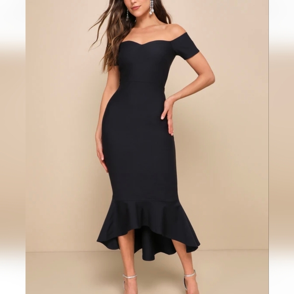 Lulus Dresses & Skirts - Lulus  Navy Blue Off-Shoulder Midi Dress Sz.XL  NWT